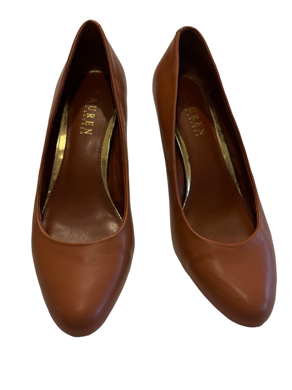 Lauren Ralph Lauren Harper Pumps/ Heels Tan Kidskin Leather Round Toe Sz 7.5 - Picture 3 of 14